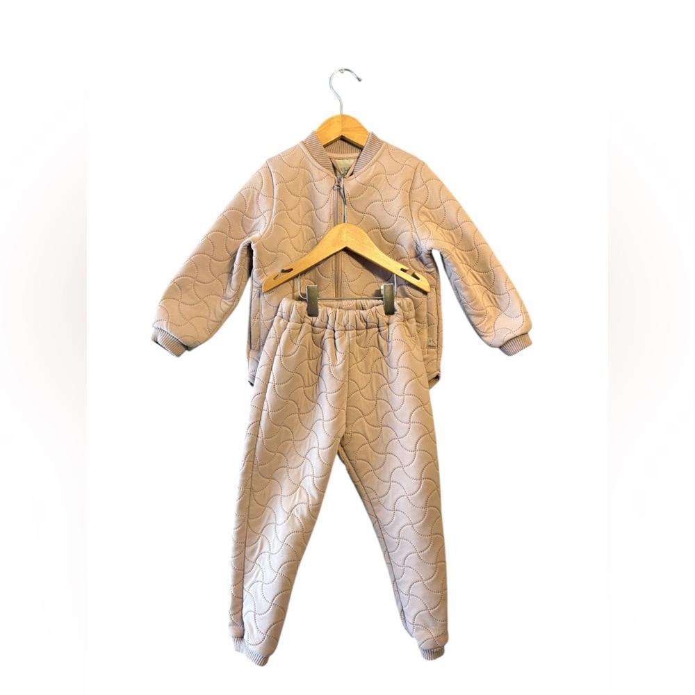 Kids Quilted Matching Set — Cream Bomber Jacket & Joggers